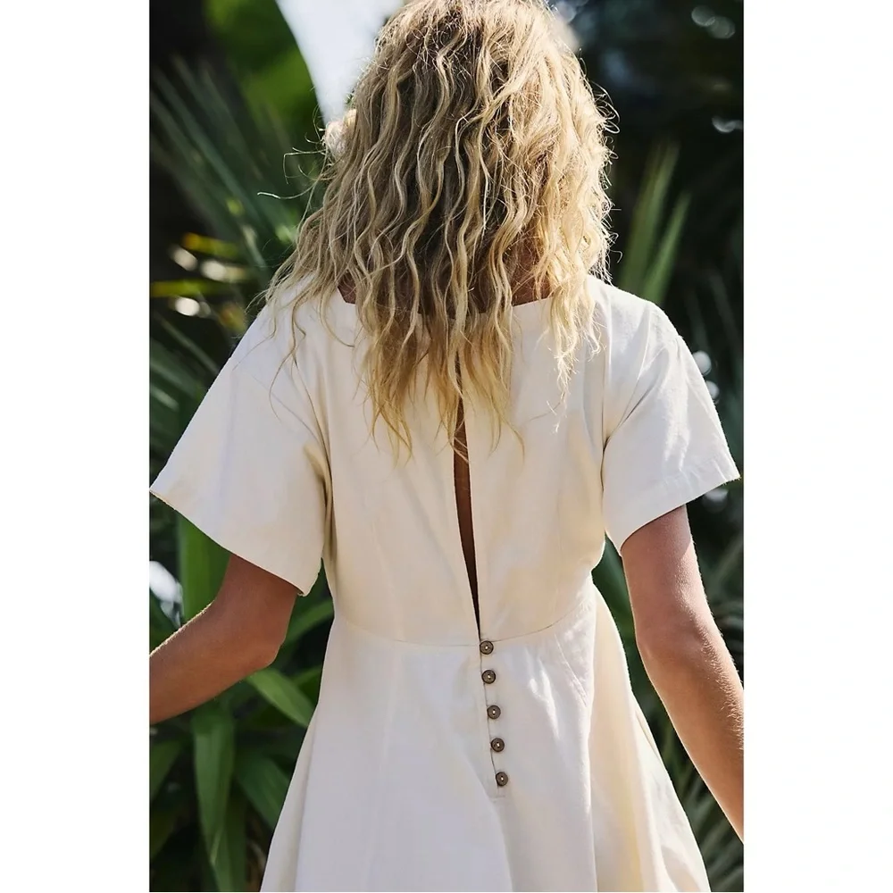 Free People Free-Est Breezy Chic Short Sleeve Mini Dress Wet Plaster Cream White - Picture 2 of 11